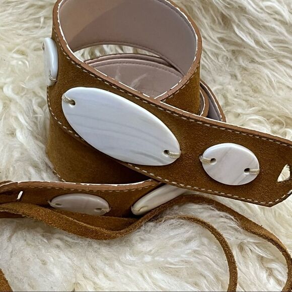 Another Line Genuine Suede Fringe Tie Waist Belt With Abalone Style Accents M - Picture 5 of 5